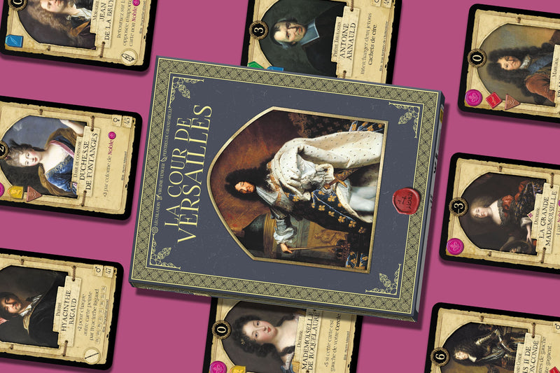 La Cour de Versailles box surrounded by historical character cards