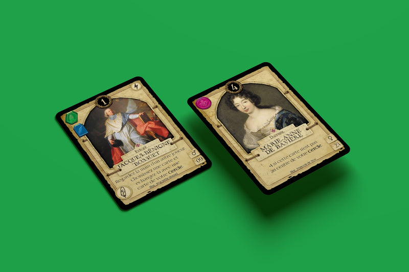 La Cour de Versailles character cards showing historical relationships