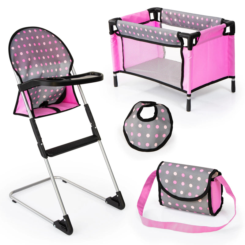HIGH CHAIR WITH TRAVEL BED SET - POLKA DOTS