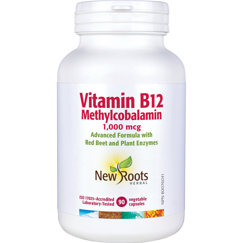 New Roots Herbal – Vitamin B12 Methylcobalamin 1,000 mcg | 90 Capsules – front package