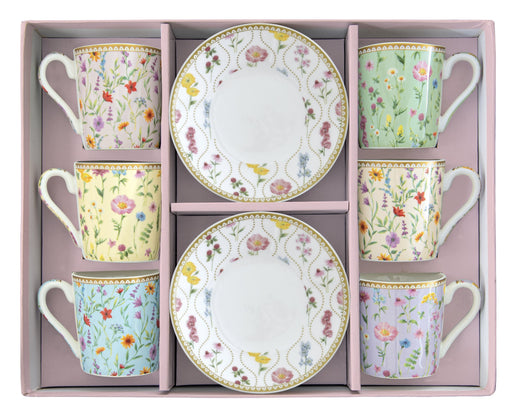 Easy Life - Meadow Flowers 100ml (3.4oz) Set of 6 Espresso Cups & Saucers