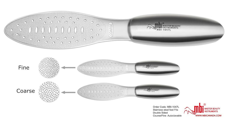 MBI - 1047L Stainless Steel Foot File Medium/Coarse – Medium and coarse surface comparison