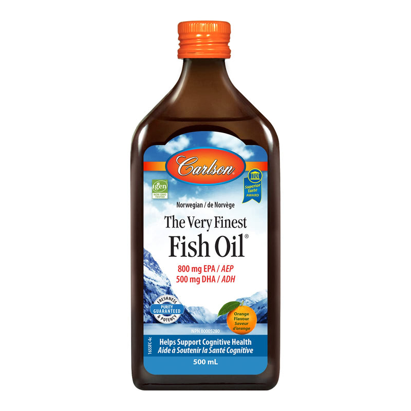 Carlson Fish Oil liquid, natural orange flavour, 500 mL bottle