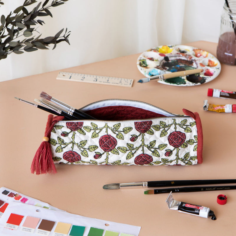 Danica - Rose Briar Quilted Pencil Pouch - lifestyle