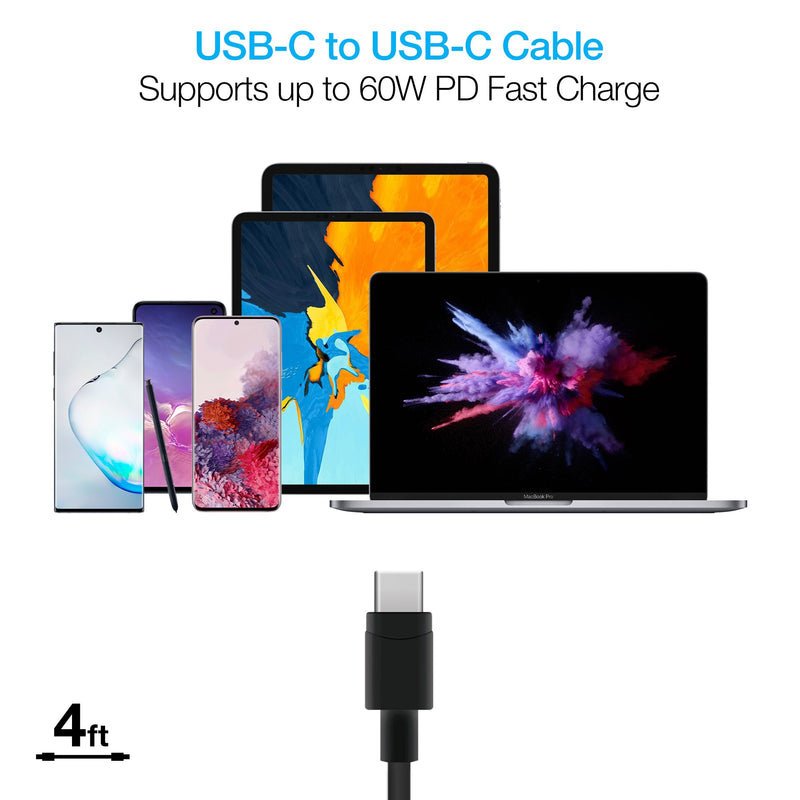 Naztech – 20W USB-C PD Wall Charger with USB-C Cable – Black | 4 ft / 1.22 m – USB-C cable charging rating