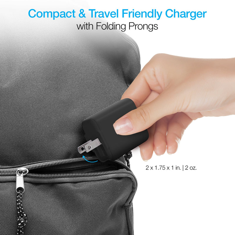 Naztech – 20W USB-C PD Wall Charger with USB-C Cable – Black | 4 ft / 1.22 m – foldable prongs and travel use