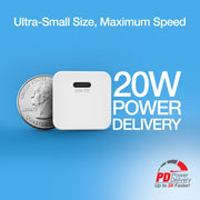 Naztech – 20W USB-C PD Mini Wall Charger – White – USB-C port and compact dimensions