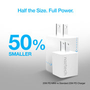Naztech – 20W USB-C PD Mini Wall Charger – White – compact charger size comparison