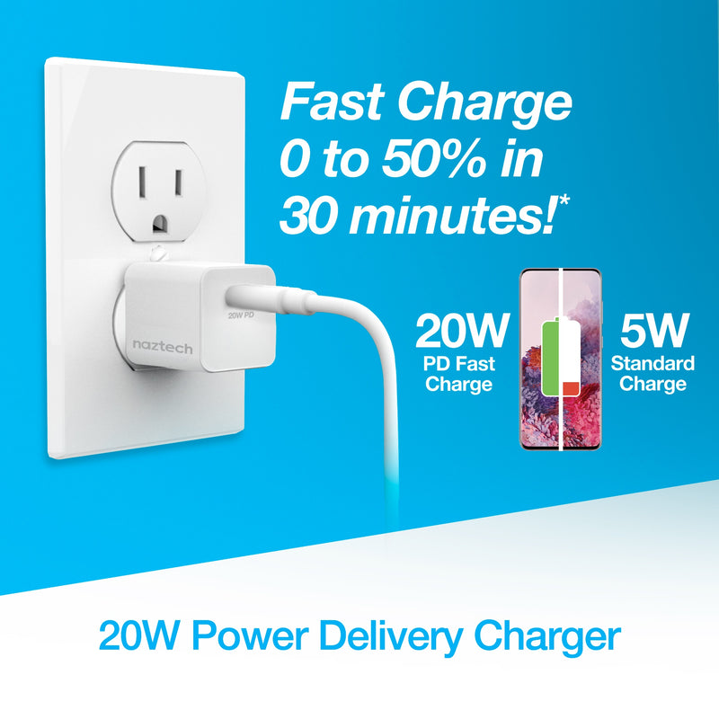 Naztech – 20W USB-C PD Mini Wall Charger – White – PD charging example
