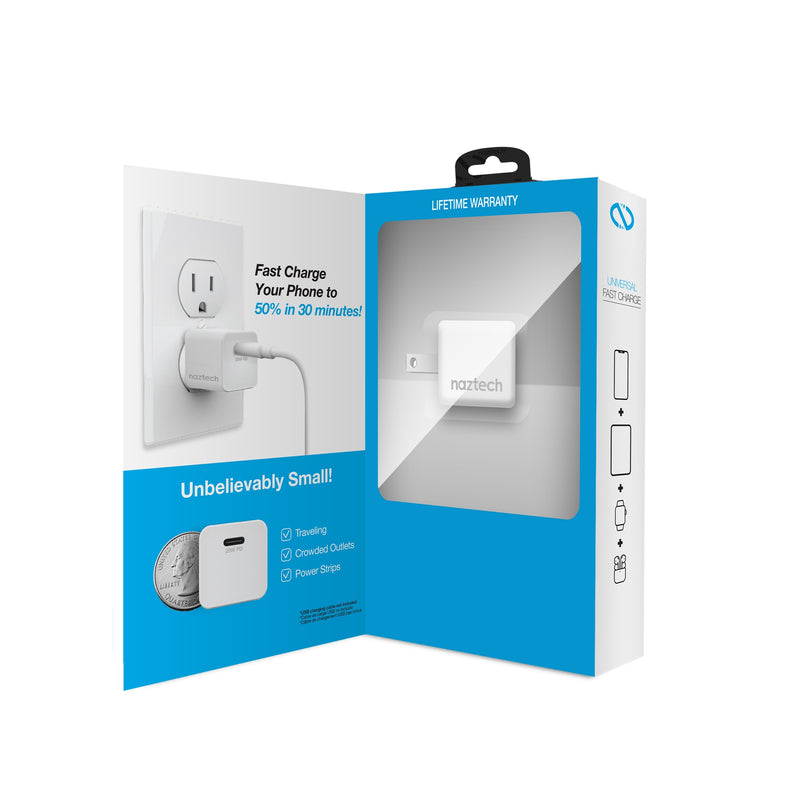Naztech – 20W USB-C PD Mini Wall Charger – White – retail box back