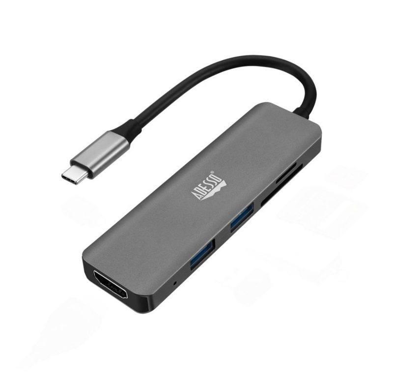 Adesso 6-in-1 USB-C docking station with 4K HDMI in grey