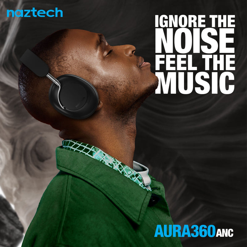 Naztech – AURA 360 ANC Wireless Over-Ear Headphones – Midnight – lifestyle listening