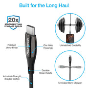 Naztech – DigiWATT 240W USB-C Cable with LED Power Display – Black | 6 ft / 1.83 m – braided construction and strain relief