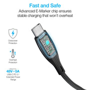 Naztech – DigiWATT 240W USB-C Cable with LED Power Display – Black | 12 ft / 3.66 m – e-marker and charging protection
