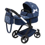 XEO - DOLL PRAM BLUE WITH WHITE PATTERNS