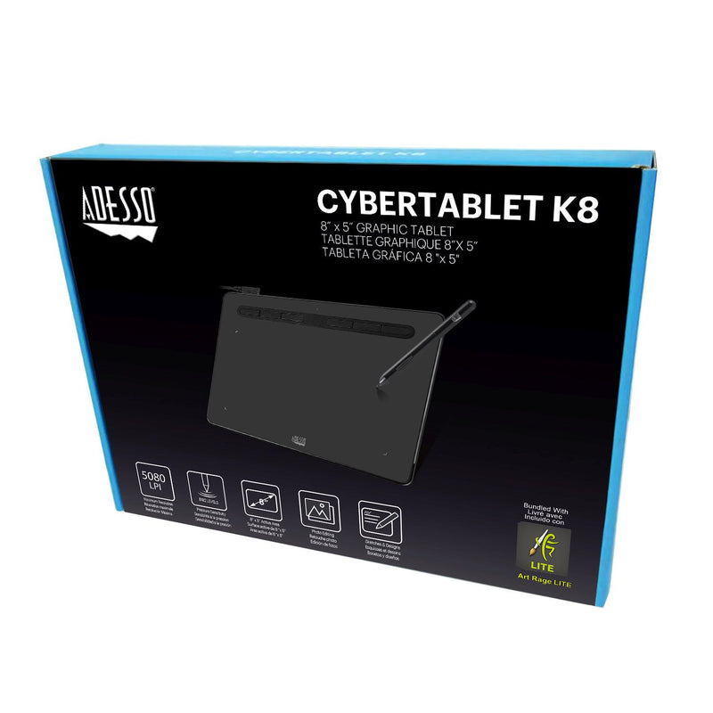 Adesso CyberTablet K8 graphic drawing tablet with stylus in black – view 5