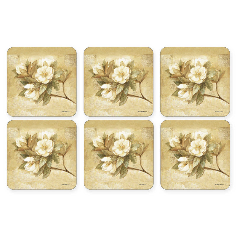 Pimpernel Sugar Magnolia cork-backed coasters, set of 6