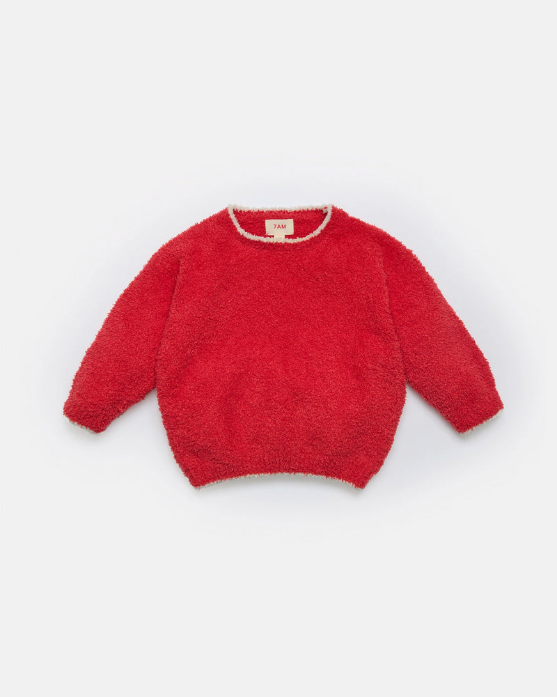 7AM - Boxy Sweater Fuzzy - Holiday Special | Ecru Crimson / 6-9M