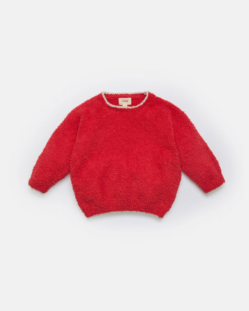 7AM - Boxy Sweater Fuzzy - Holiday Special | Ecru Crimson / 4-5Y