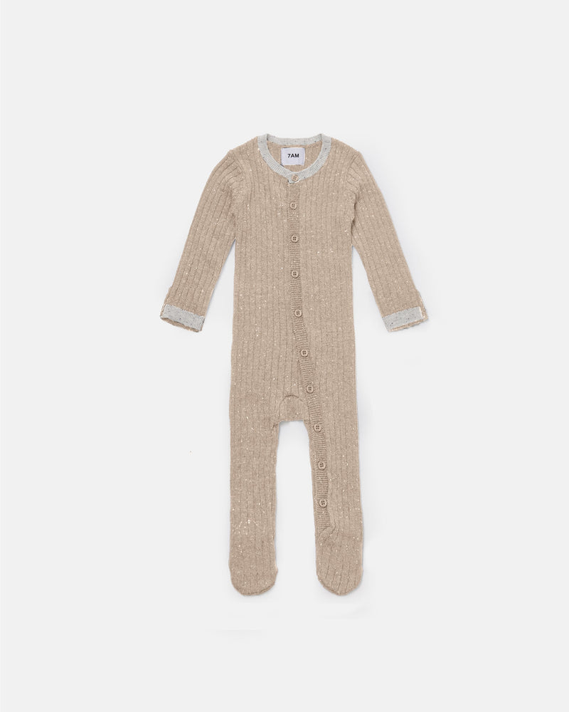 7AM - Long Sleeve Jumpsuit Footie - Hug Me | Oat / 0-3M
