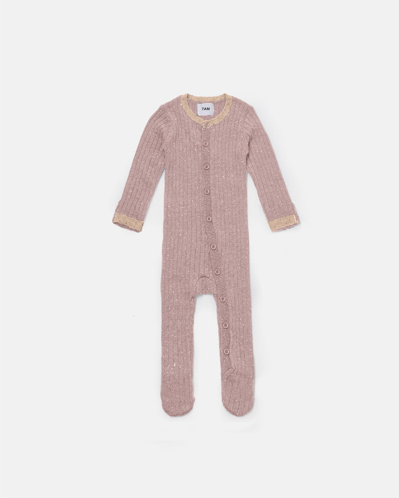 7AM - Long Sleeve Jumpsuit Footie - Hug Me | Ash Rose / 3-6M