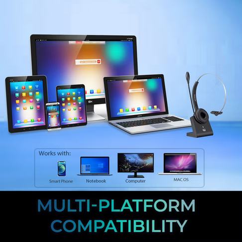 Adesso – Headset Wireless Mono Bluetooth or 3.5 mm audio connection with Noise-Canceling Mic, Charging Dock, 14-Hour Battery Life, Multi-Platform Compatible.