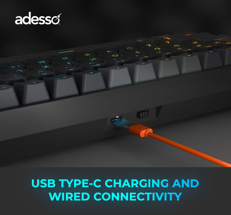 Adesso – Wired/Wireless/Bluetooth Multi-OS Illuminated Mechanical QMK VIA Compact Keyboard With CoPilot Ai Hotkey (Red Switch)
