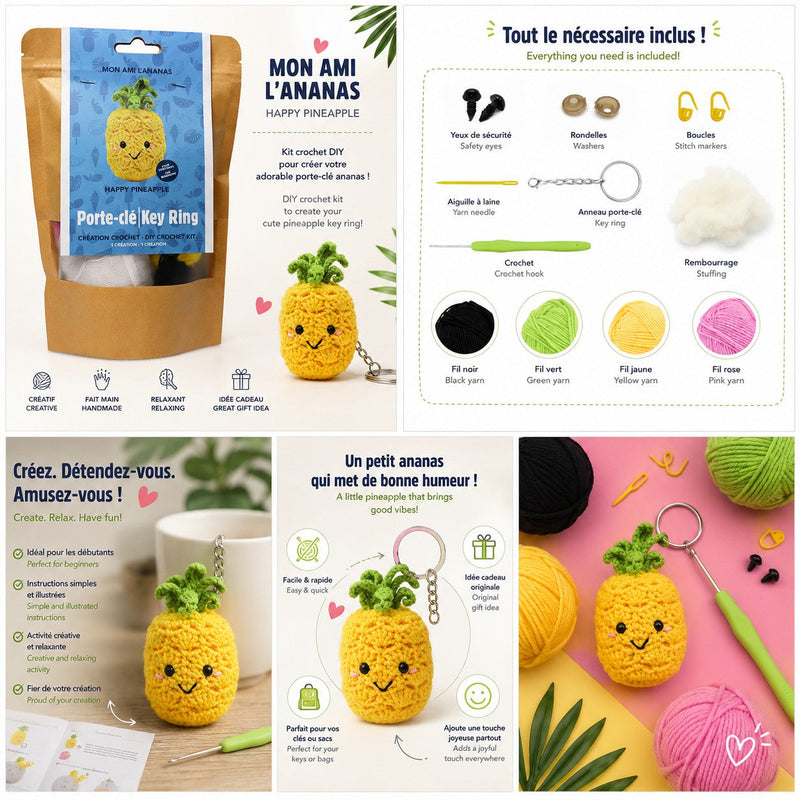 HAPPY PINEAPPLE DIY CROCHET KEY RING KIT