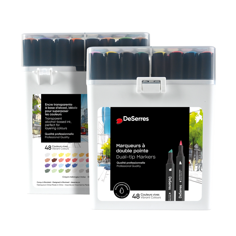 SET OF 48 ALCOHOL DUAL-TIP MARKERS