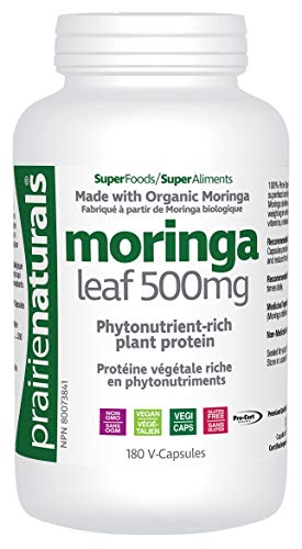 Prairie Naturals Organic Moringa Leaf 180 vegetable capsules bottle