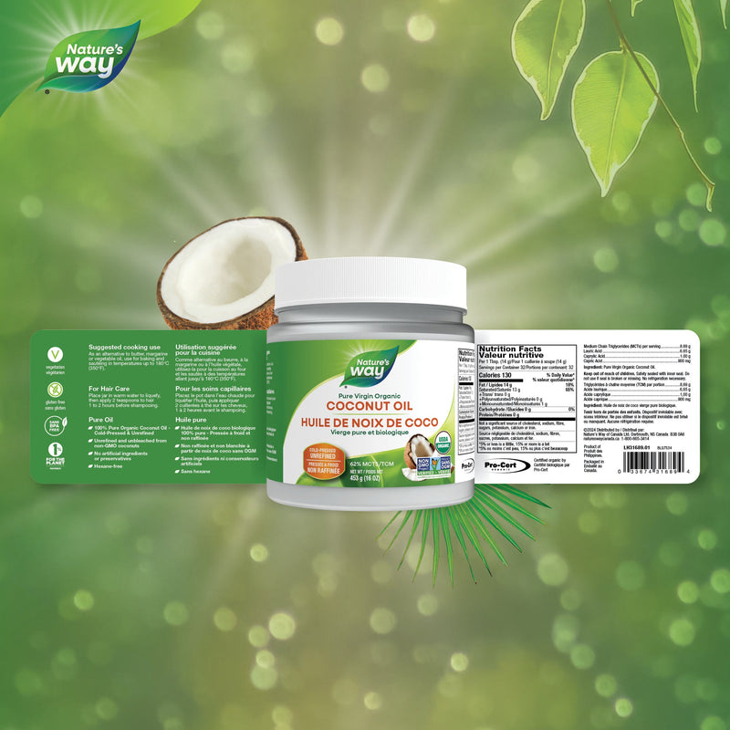 Nature’s Way – Organic Pure Virgin Coconut Oil | 16 oz / 454 g – Canadian ingredient and nutrition label