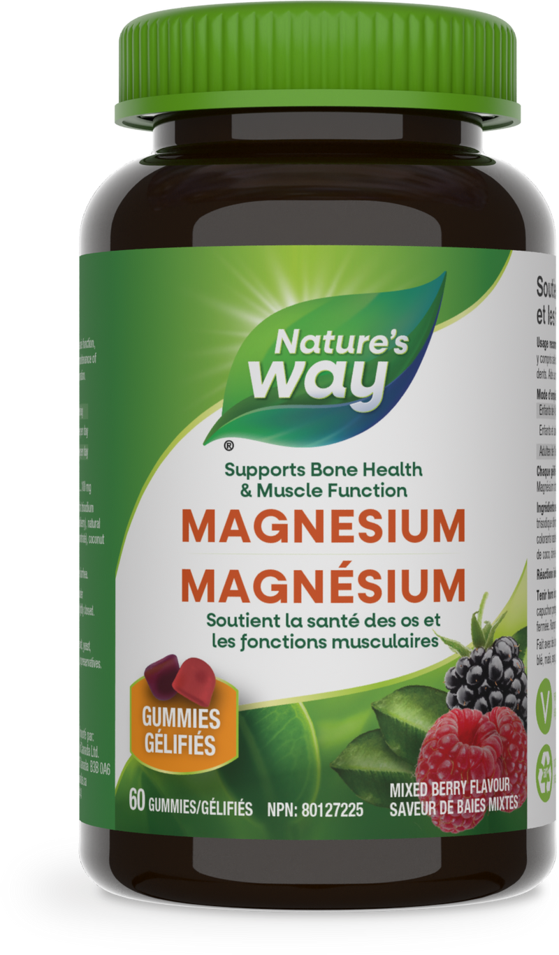 Nature’s Way – Magnesium Gummies – 100 mg, Mixed Berry | 60 Gummies – front bottle