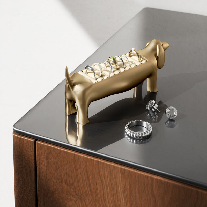 Umbra Dachsie Ring Holder in vintage brass