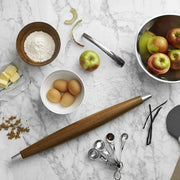 Nambe Novo French Rolling Pin in acacia wood with alloy end caps – view 5