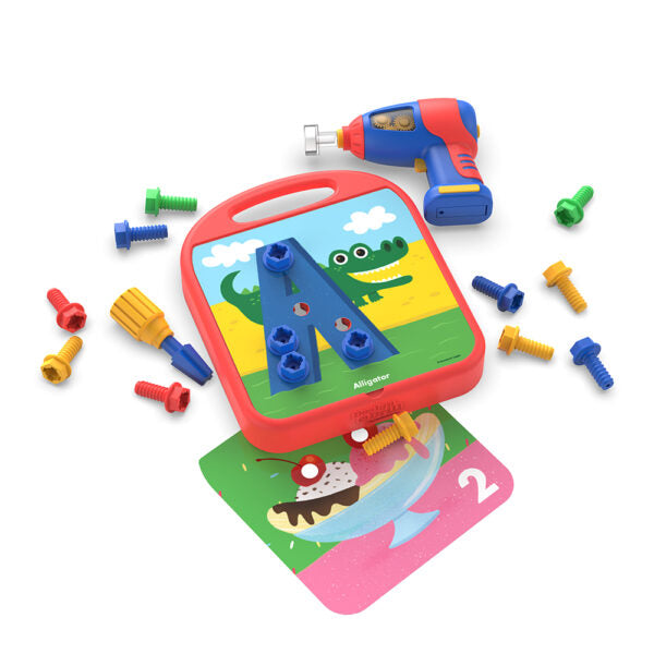 Educational Insights Design & Drill Take-Along ABCs & 123s activity centre with toy drill and bolts