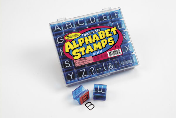 Learning Resources uppercase alphabet and punctuation stamps in storage case