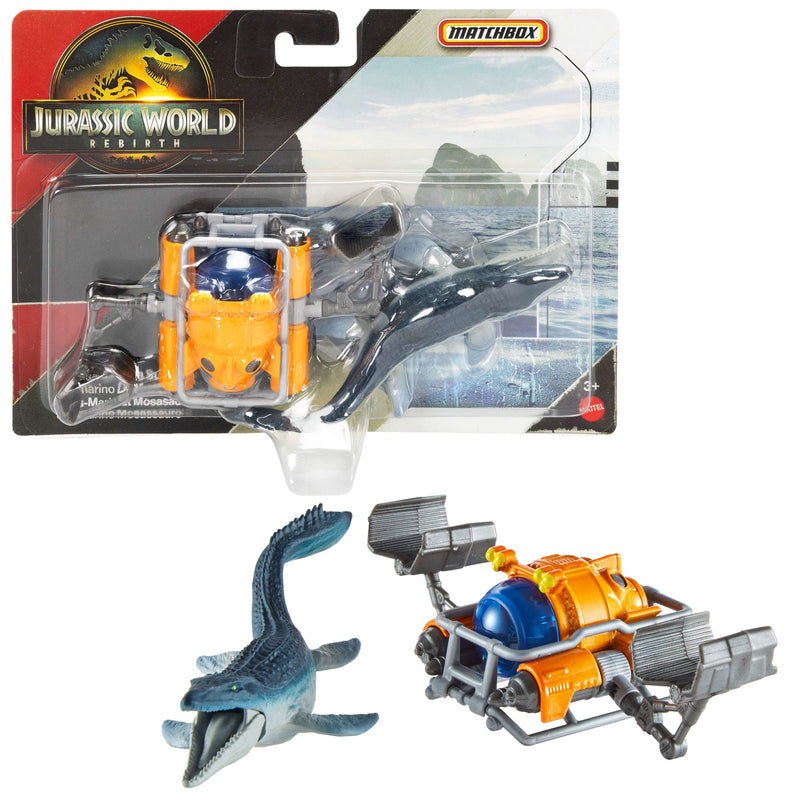 Matchbox - Jurassic World - Dino Transporter & Mini Dinosaurs (Single Random Pick) — Example submarine and mini dinosaurs