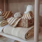 Meyco Baby Muslin Swaddle Blankets – Fat Stripe Taupe – additional product detail or lifestyle view