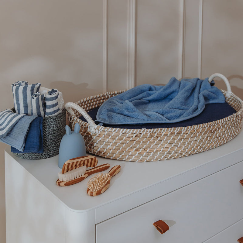 Meyco Baby Muslin Squares – Fat Stripe Jeans Blue – additional product detail or lifestyle view