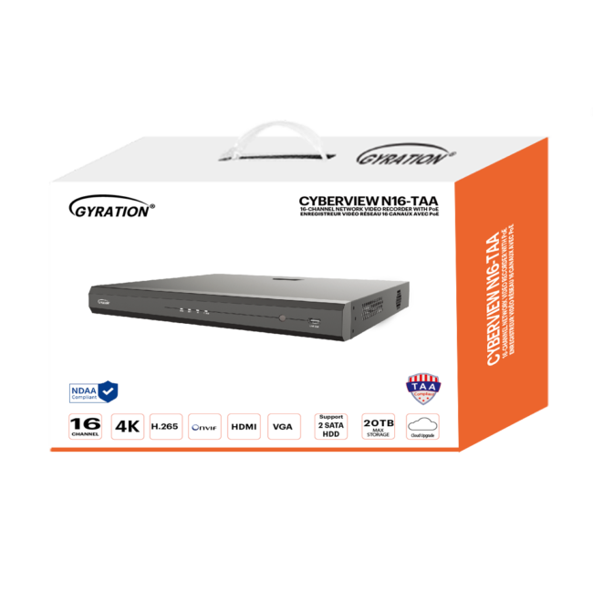 Gyration – Network Video Recorder (NVR) CYBERVIEW N16-TAA with PoE 16-Channel Input - TAA Compliant