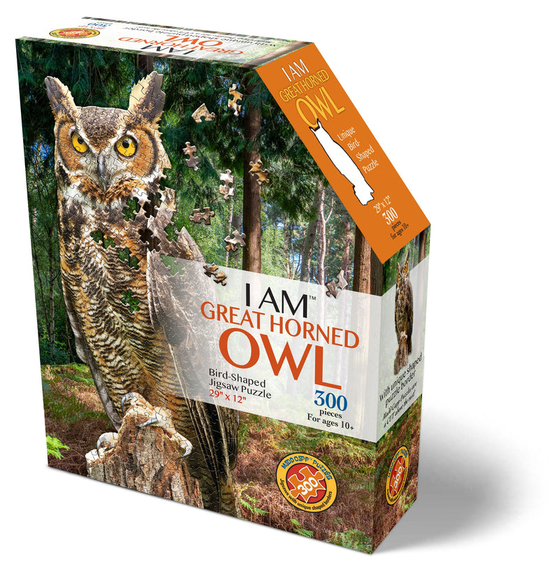 Madd Capp Puzzles – I Am Great Horned Owl Jigsaw Puzzle | 300 Pieces – front of packaging