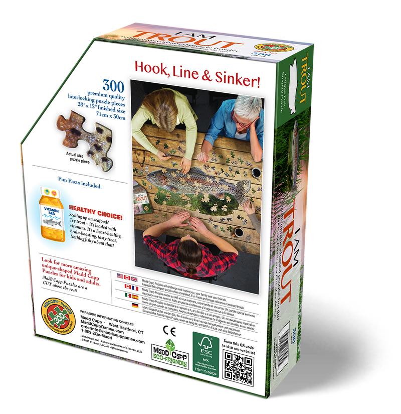 Madd Capp Puzzles – I Am Trout Jigsaw Puzzle | 300 Pieces – back of packaging