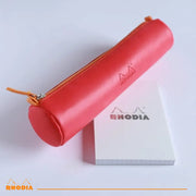 Round Pencil Case Italian Leatherette Rhodiarama Poppy (8.45x2in)