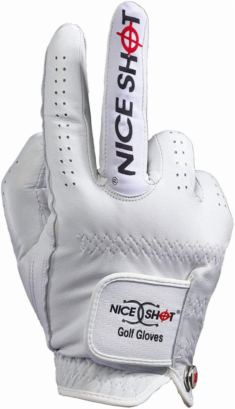 Nice Shot The Bird white right-hand golf glove – back view