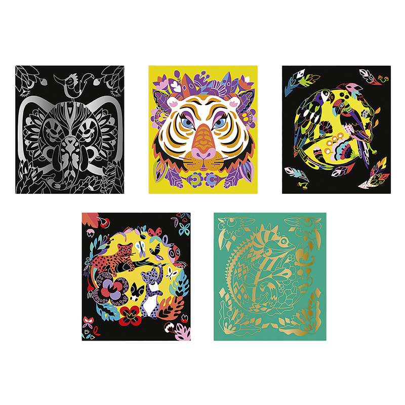SCRATCH ART ANIMALS OF THE WORLD - 5 CARDS