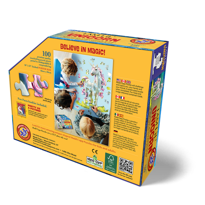 Madd Capp Puzzles – I Am Lil' Unicorn Jigsaw Puzzle | 100 Pieces – back of packaging
