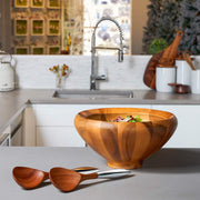 Nambé Yaro Salad Bowl with Servers in a display setting; other items shown are sold separately.