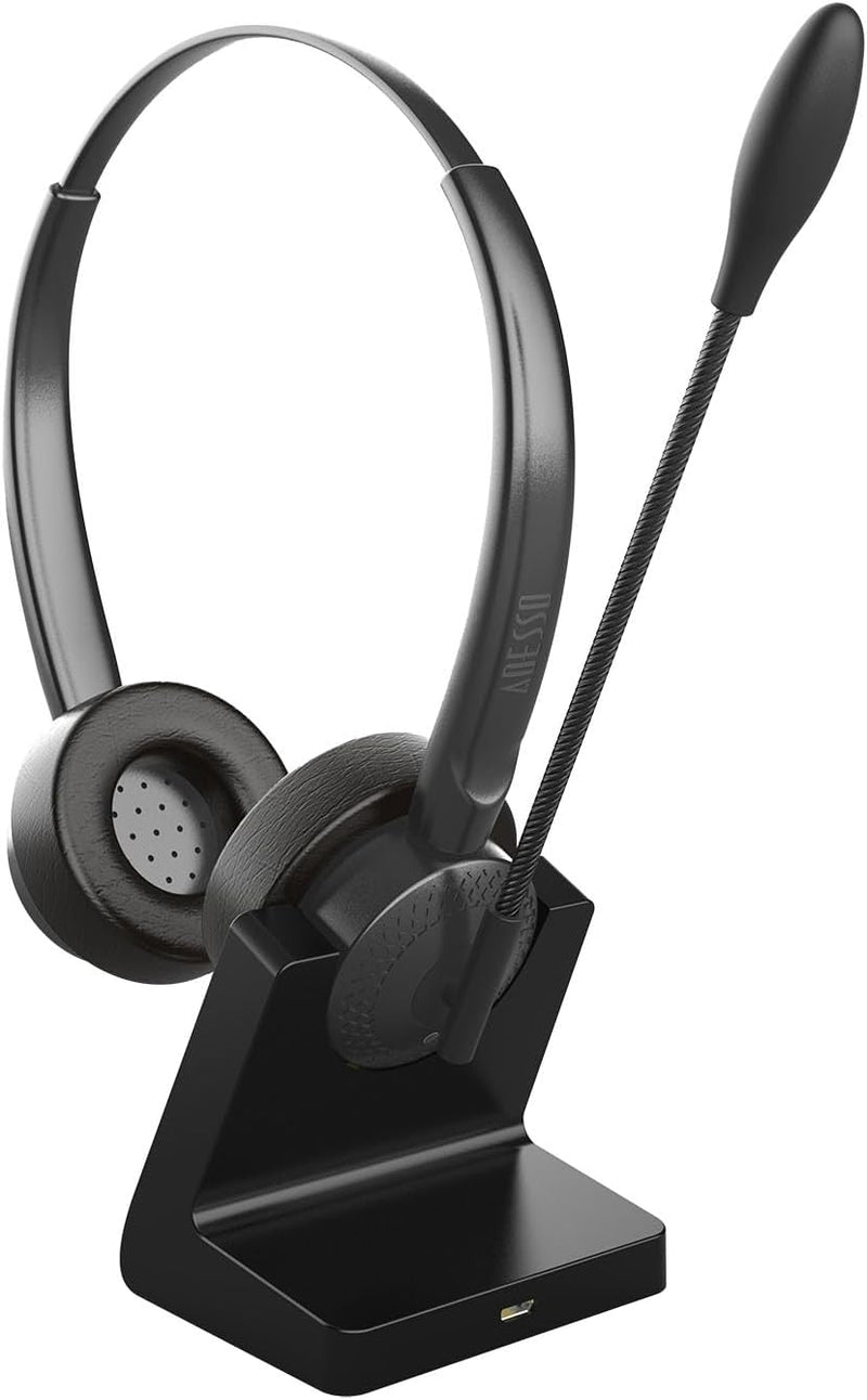Adesso – Casque stéréo sans fil avec connexion Bluetooth ou audio 3,5 mm, microphone, station de recharge, autonomie de 14 heures, fonction sourdine, compatible multiplateforme