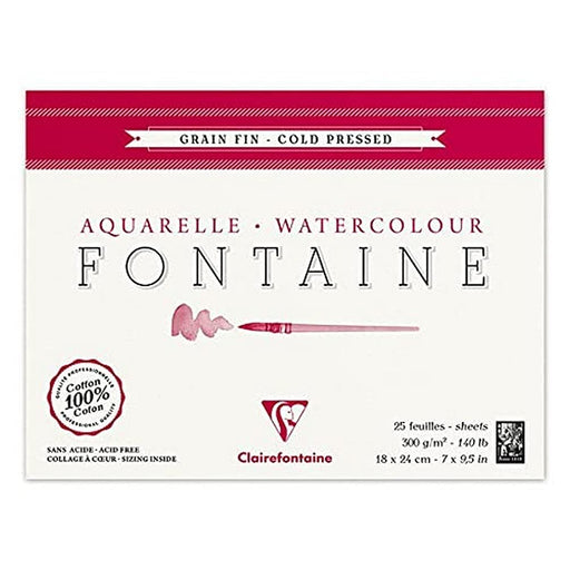 Clairefontaine Fontaine Fine Grain watercolour block – 18 × 24 cm, 25 sheets, 300 gsm