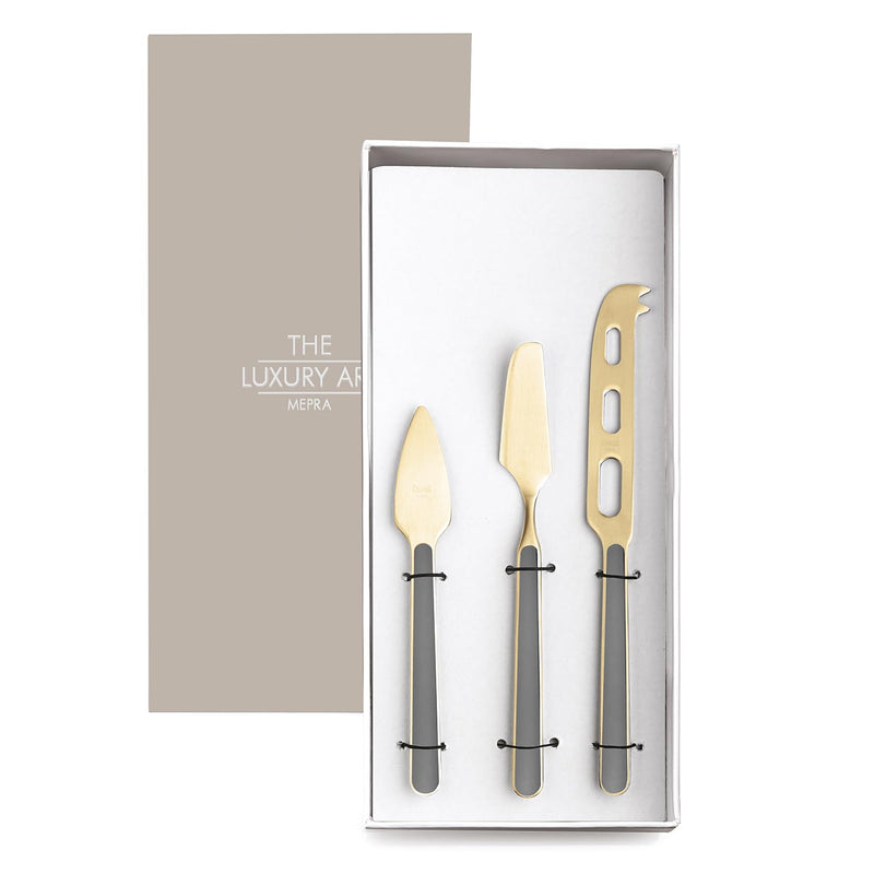 Mepra - Fantasia Vicuna Ice Gold - Ensemble de 3 couteaux à fromage